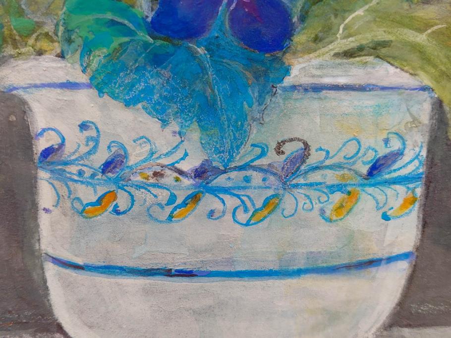 真作　三輪敦子　「初夏に咲く」　F4号　日本画(花、共シール、絵画、額装)(R-075964)