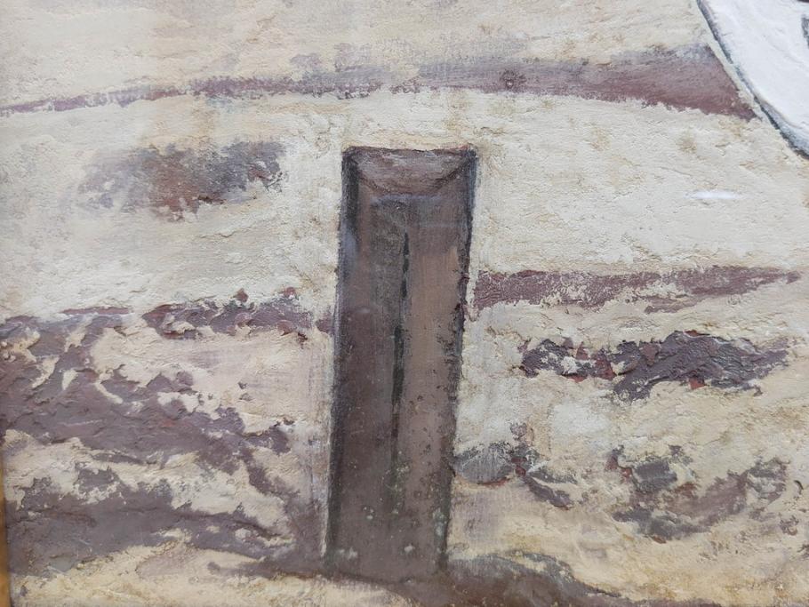 真作　岩壁冨士夫　「エスタレイジャーの海と船」　日本画(舟、共シール、絵画、額装)(R-075966)