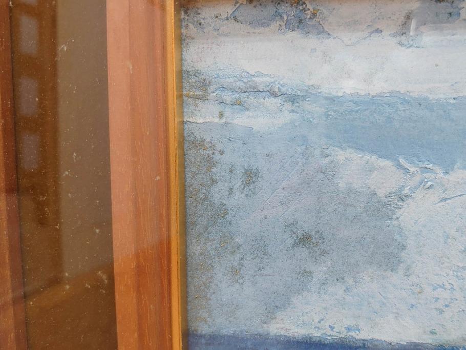 真作　岩壁冨士夫　「エスタレイジャーの海と船」　日本画(舟、共シール、絵画、額装)(R-075966)