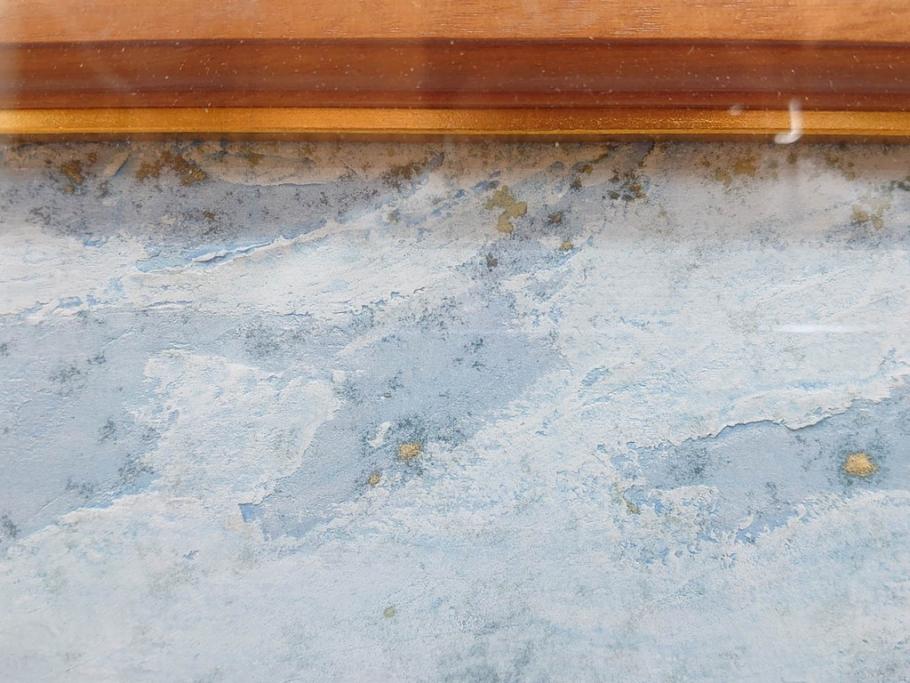 真作　岩壁冨士夫　「エスタレイジャーの海と船」　日本画(舟、共シール、絵画、額装)(R-075966)