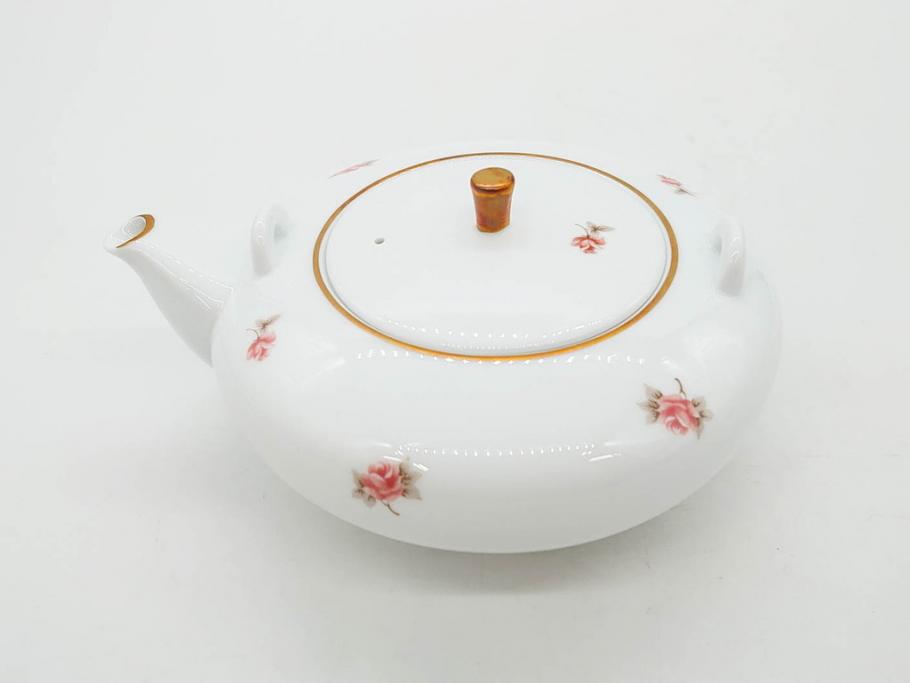 大倉陶園(OKURA、OAC)　小花　プチローズ　可憐で上品な雰囲気を醸し出す茶器セット(バラ、薔薇、急須、湯呑み5客、湯のみ、箱付き、洋食器)(R-076035)
