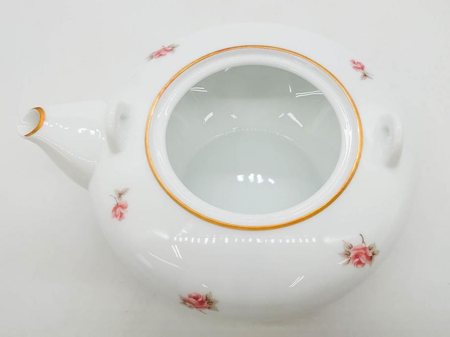 大倉陶園(OKURA、OAC)　小花　プチローズ　可憐で上品な雰囲気を醸し出す茶器セット(バラ、薔薇、急須、湯呑み5客、湯のみ、箱付き、洋食器)(R-076035)