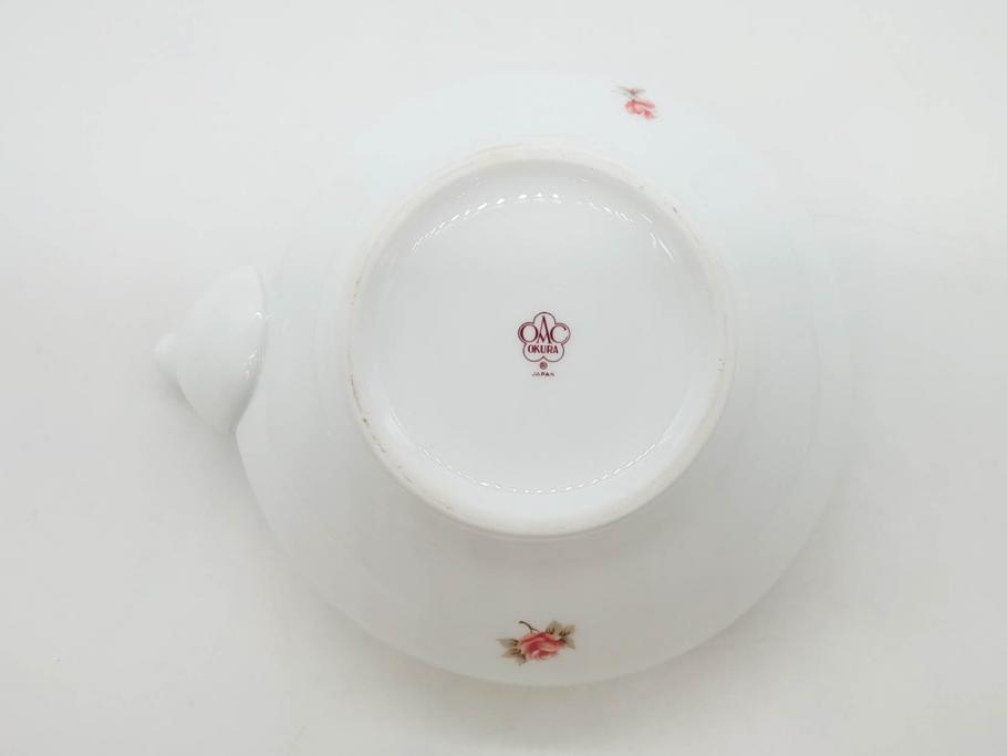 大倉陶園(OKURA、OAC)　小花　プチローズ　可憐で上品な雰囲気を醸し出す茶器セット(バラ、薔薇、急須、湯呑み5客、湯のみ、箱付き、洋食器)(R-076035)