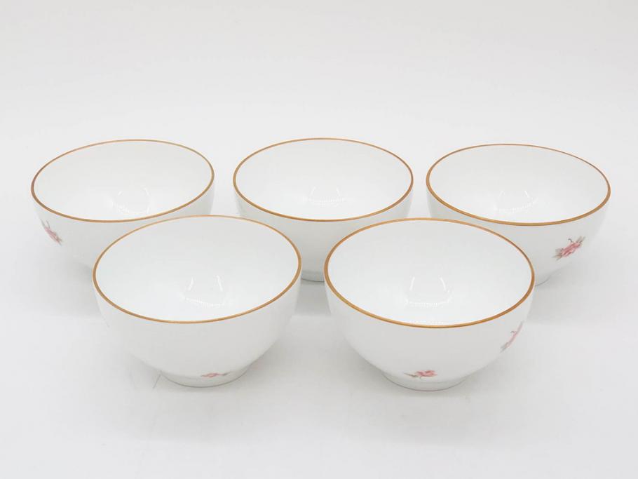 大倉陶園(OKURA、OAC)　小花　プチローズ　可憐で上品な雰囲気を醸し出す茶器セット(バラ、薔薇、急須、湯呑み5客、湯のみ、箱付き、洋食器)(R-076035)