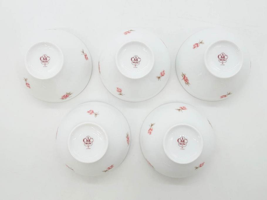 大倉陶園(OKURA、OAC)　小花　プチローズ　可憐で上品な雰囲気を醸し出す茶器セット(バラ、薔薇、急須、湯呑み5客、湯のみ、箱付き、洋食器)(R-076035)