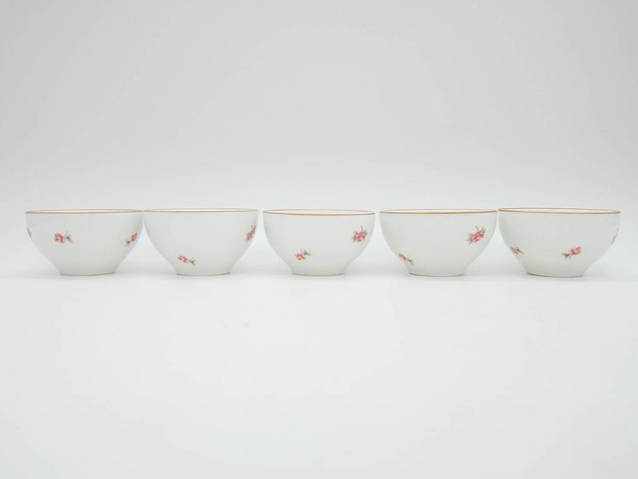 大倉陶園(OKURA、OAC)　小花　プチローズ　可憐で上品な雰囲気を醸し出す茶器セット(バラ、薔薇、急須、湯呑み5客、湯のみ、箱付き、洋食器)(R-076035)