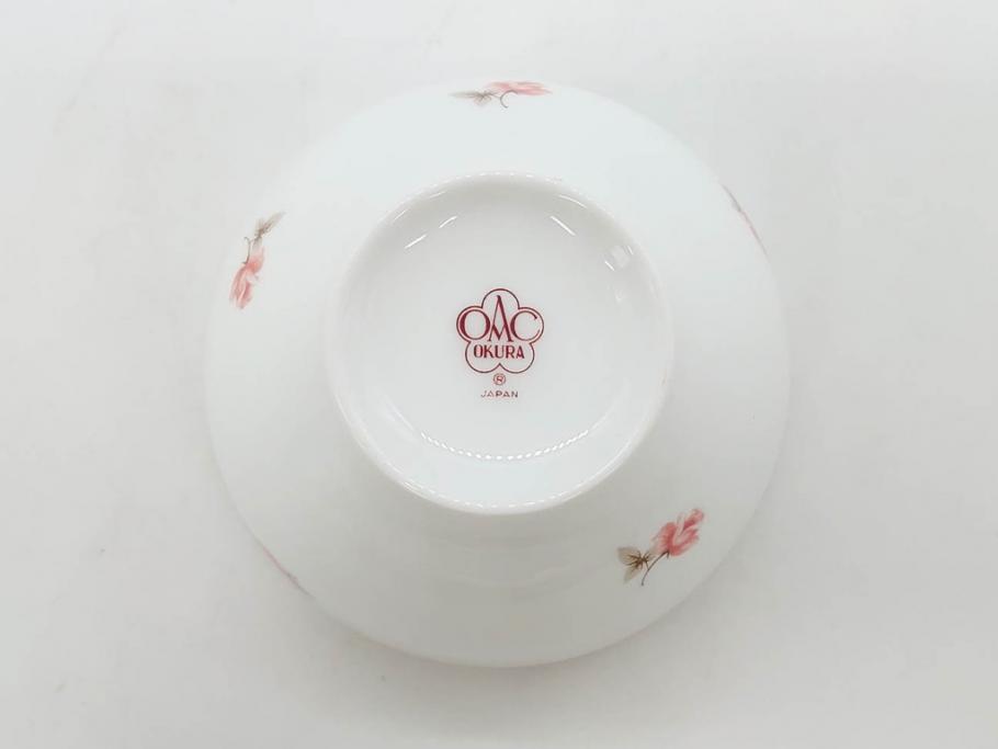 大倉陶園(OKURA、OAC)　小花　プチローズ　可憐で上品な雰囲気を醸し出す茶器セット(バラ、薔薇、急須、湯呑み5客、湯のみ、箱付き、洋食器)(R-076035)