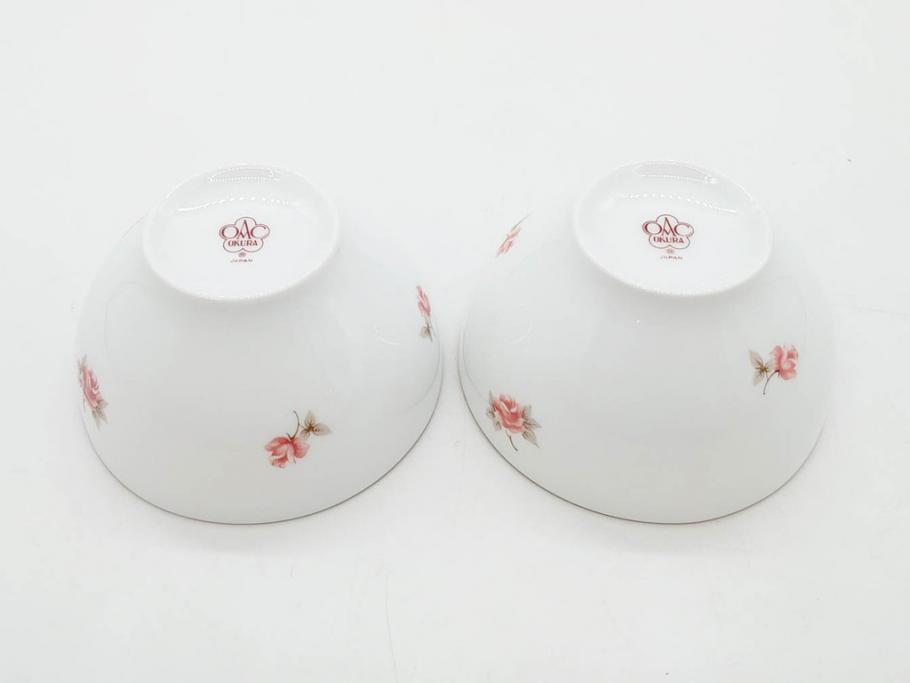 大倉陶園(OKURA、OAC)　小花　プチローズ　可憐で上品な雰囲気を醸し出す茶器セット(バラ、薔薇、急須、湯呑み5客、湯のみ、箱付き、洋食器)(R-076035)