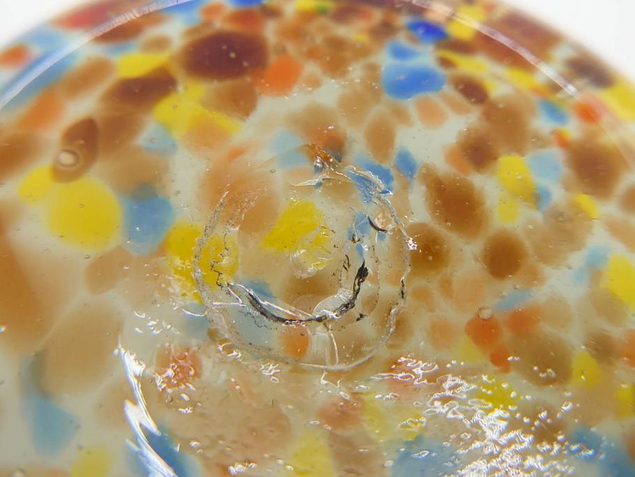 昭和レトロ　戦前　大正　可愛らしいデザインの古いマーブルガラス花瓶2個セット(フリル、色被せ、一輪挿し、花入、花器、硝子、吹きガラス)(R-076040)