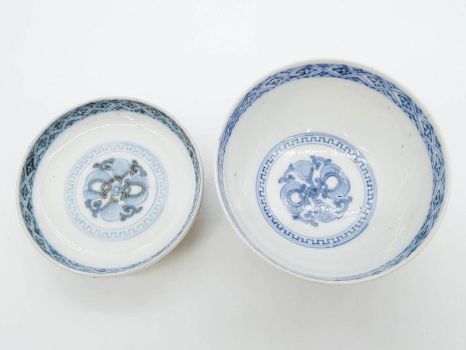 上手物　江戸期　古伊万里　色絵　約12cm　3.7寸　華やかな雰囲気溢れる蓋付き茶碗3客セット(松竹梅、金彩、風景、花、器、どんぶり、蓋茶碗、和食器、三寸七分)(R-082822)