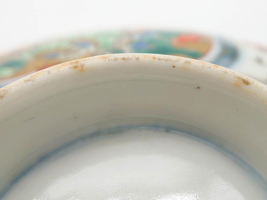 上手物　江戸期　古伊万里　色絵　約12cm　3.7寸　華やかな雰囲気溢れる蓋付き茶碗3客セット(松竹梅、金彩、風景、花、器、どんぶり、蓋茶碗、和食器、三寸七分)(R-082822)