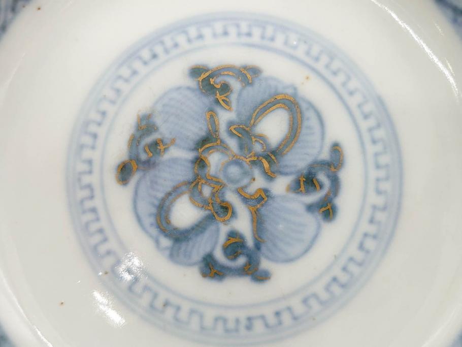 上手物　江戸期　古伊万里　色絵　約12cm　3.7寸　華やかな雰囲気溢れる蓋付き茶碗3客セット(松竹梅、金彩、風景、花、器、どんぶり、蓋茶碗、和食器、三寸七分)(R-082822)