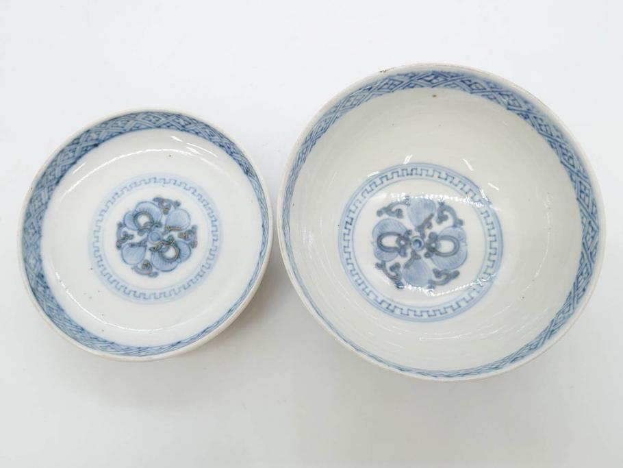 上手物　江戸期　古伊万里　色絵　約12cm　3.7寸　華やかな雰囲気溢れる蓋付き茶碗3客セット(松竹梅、金彩、風景、花、器、どんぶり、蓋茶碗、和食器、三寸七分)(R-082822)