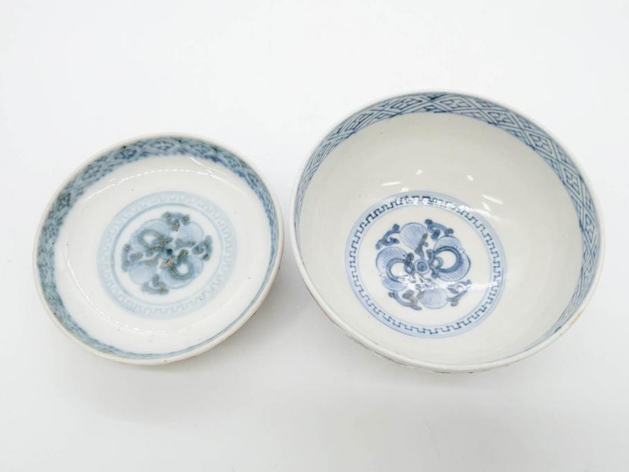 上手物　江戸期　古伊万里　色絵　約12cm　3.7寸　食卓を艶やかに彩る蓋付き茶碗5客セット(松竹梅、金彩、風景、花、器、どんぶり、蓋茶碗、和食器、三寸七分)(R-082823)