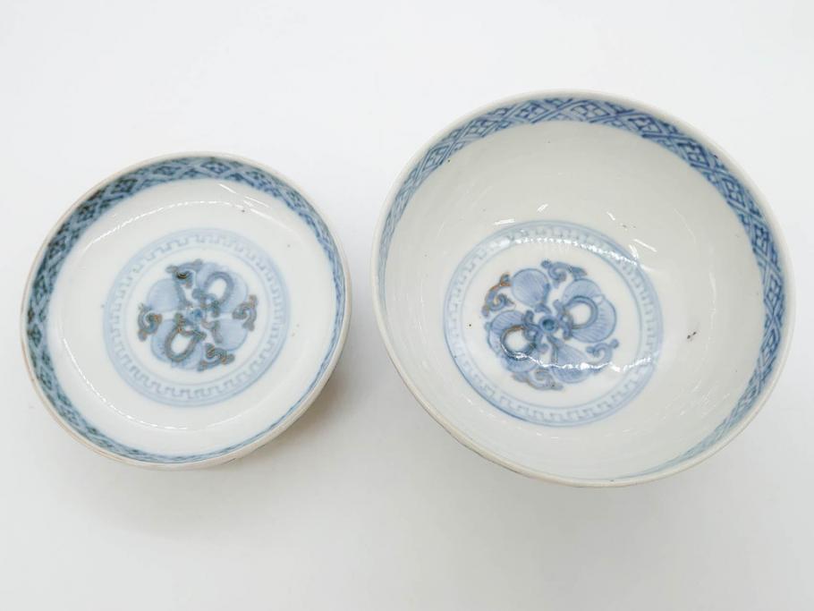 上手物　江戸期　古伊万里　色絵　約12cm　3.7寸　食卓を艶やかに彩る蓋付き茶碗5客セット(松竹梅、金彩、風景、花、器、どんぶり、蓋茶碗、和食器、三寸七分)(R-082823)