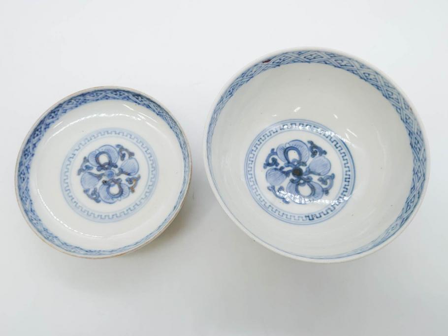 上手物　江戸期　古伊万里　色絵　約12cm　3.7寸　食卓を艶やかに彩る蓋付き茶碗5客セット(松竹梅、金彩、風景、花、器、どんぶり、蓋茶碗、和食器、三寸七分)(R-082823)