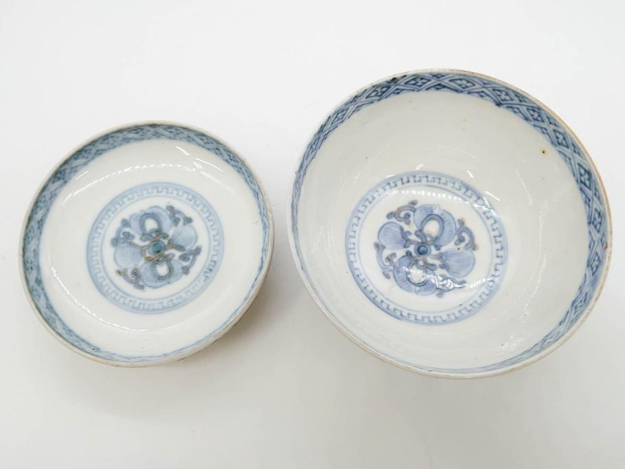 上手物　江戸期　古伊万里　色絵　約12cm　3.7寸　食卓を艶やかに彩る蓋付き茶碗5客セット(松竹梅、金彩、風景、花、器、どんぶり、蓋茶碗、和食器、三寸七分)(R-082823)