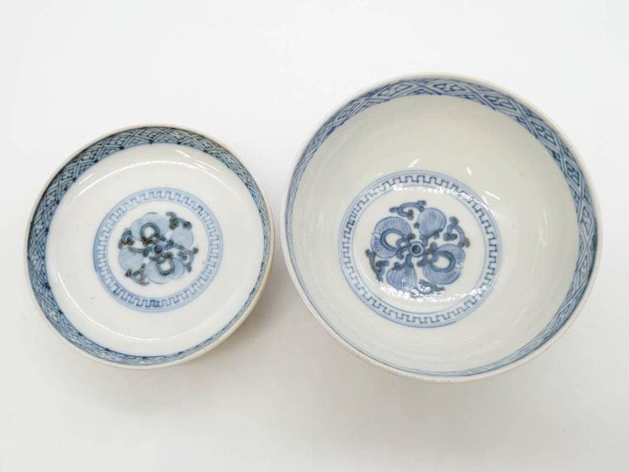 上手物　江戸期　古伊万里　色絵　約12cm　3.7寸　食卓を艶やかに彩る蓋付き茶碗5客セット(松竹梅、金彩、風景、花、器、どんぶり、蓋茶碗、和食器、三寸七分)(R-082823)