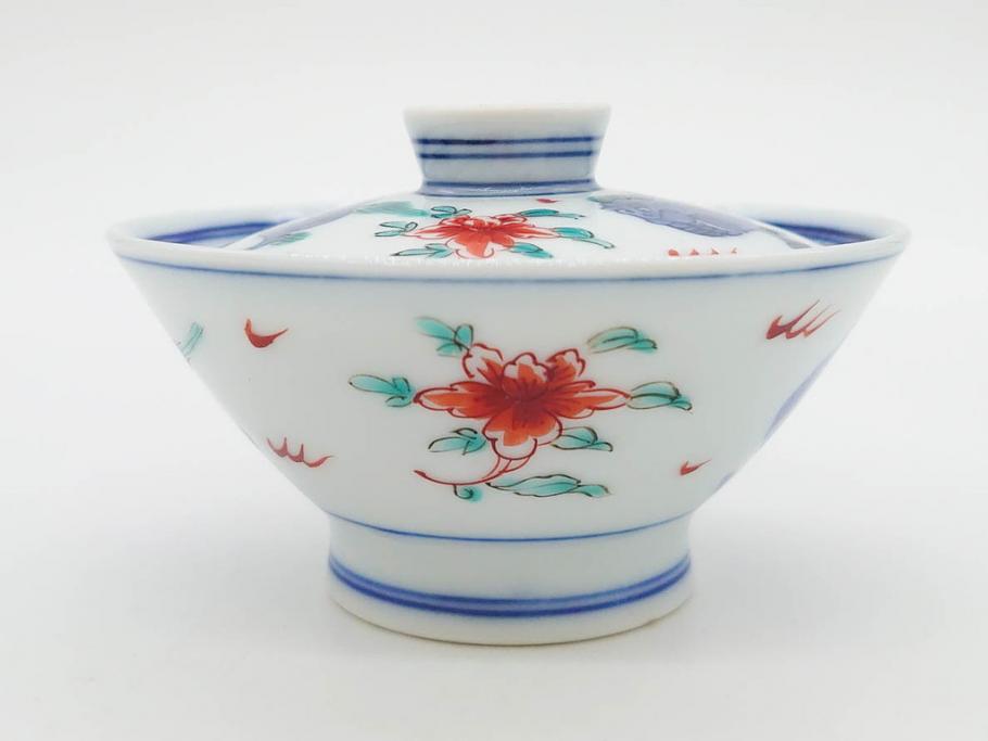 有田焼　伊万里　染錦　獅子　宝珠　約9cm　2.9寸　匠の美技を感じる蓋付き茶碗5客セット(珍味入れ、器、どんぶり、和食器、二寸九分)(R-082824)
