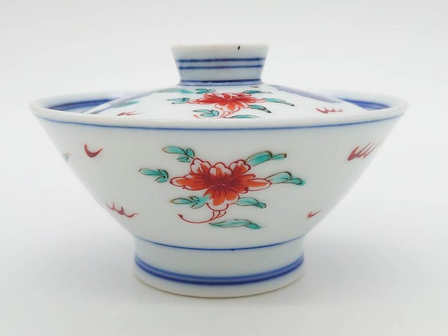 有田焼　伊万里　染錦　獅子　宝珠　約9cm　2.9寸　匠の美技を感じる蓋付き茶碗5客セット(珍味入れ、器、どんぶり、和食器、二寸九分)(R-082824)