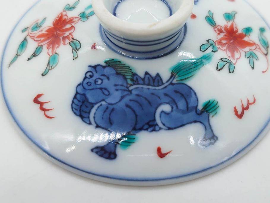 有田焼　伊万里　染錦　獅子　宝珠　約9cm　2.9寸　匠の美技を感じる蓋付き茶碗5客セット(珍味入れ、器、どんぶり、和食器、二寸九分)(R-082824)