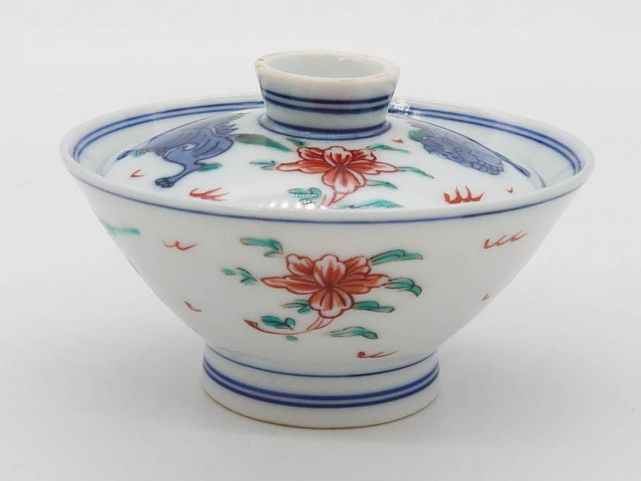 有田焼　伊万里　染錦　獅子　宝珠　約9cm　2.9寸　匠の美技を感じる蓋付き茶碗5客セット(珍味入れ、器、どんぶり、和食器、二寸九分)(R-082824)