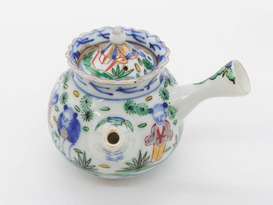 大明萬暦年製　五彩　唐人　寛ぎの時間を演出する煎茶器セット(急須、湯冷まし、煎茶碗、湯呑み、湯のみ、竹林、賢人、竜、龍、金彩、茶道具、共箱付)(R-082825)