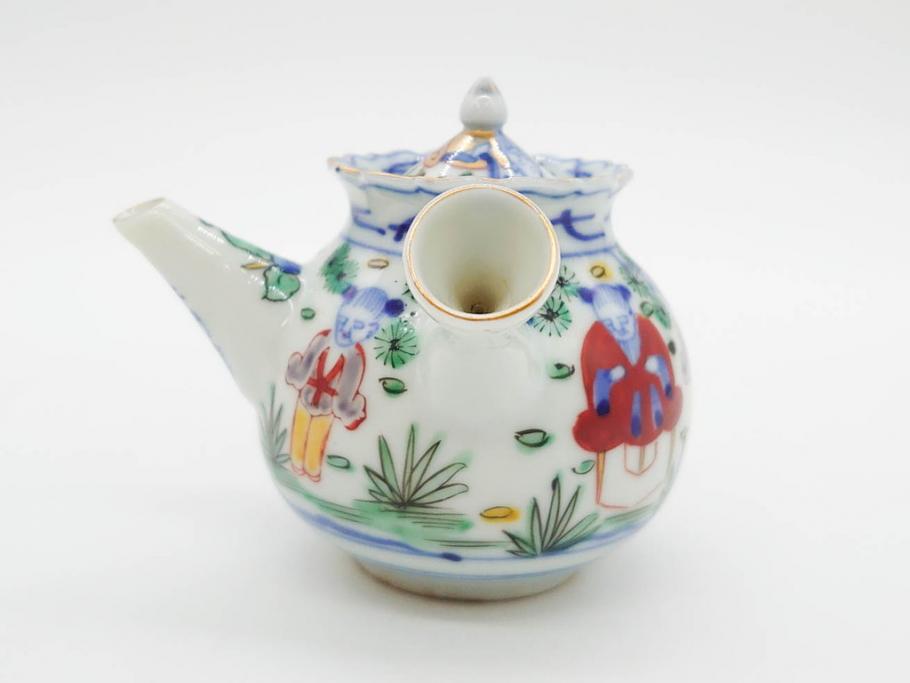 大明萬暦年製　五彩　唐人　寛ぎの時間を演出する煎茶器セット(急須、湯冷まし、煎茶碗、湯呑み、湯のみ、竹林、賢人、竜、龍、金彩、茶道具、共箱付)(R-082825)
