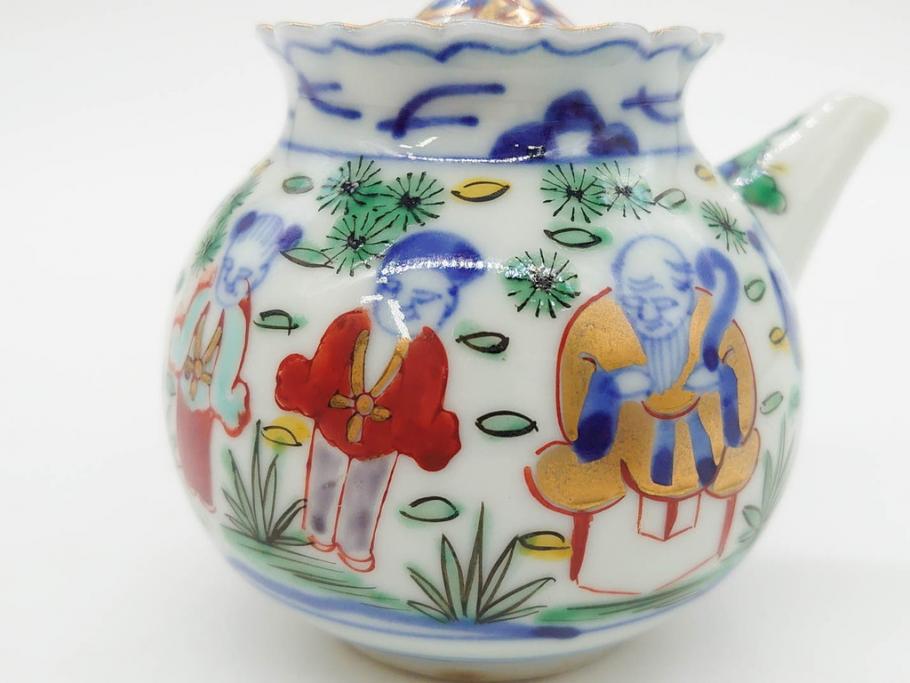 大明萬暦年製　五彩　唐人　寛ぎの時間を演出する煎茶器セット(急須、湯冷まし、煎茶碗、湯呑み、湯のみ、竹林、賢人、竜、龍、金彩、茶道具、共箱付)(R-082825)