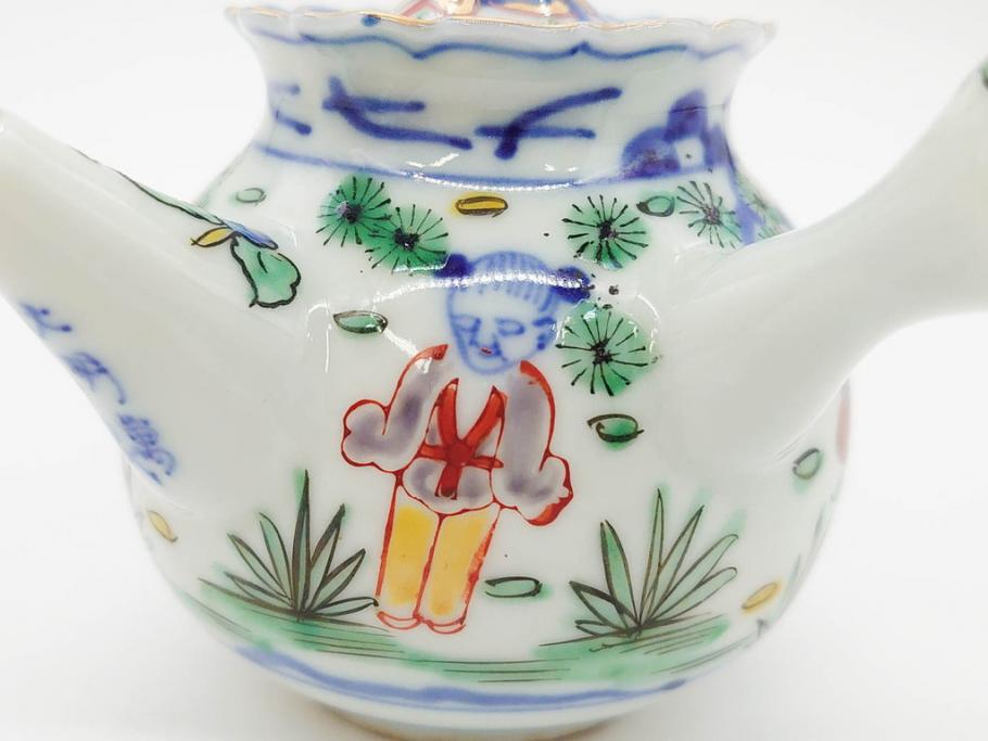 大明萬暦年製　五彩　唐人　寛ぎの時間を演出する煎茶器セット(急須、湯冷まし、煎茶碗、湯呑み、湯のみ、竹林、賢人、竜、龍、金彩、茶道具、共箱付)(R-082825)