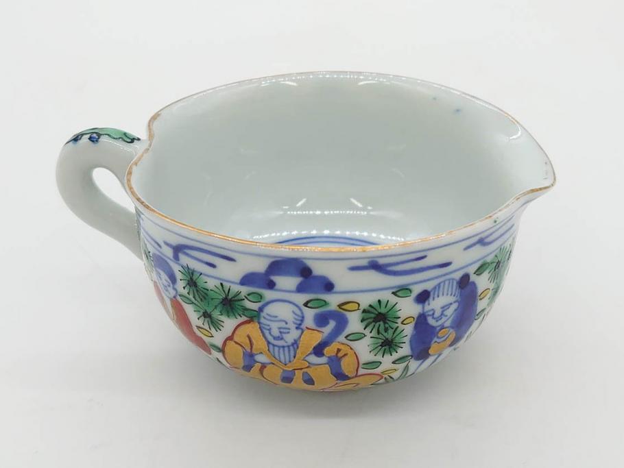 大明萬暦年製　五彩　唐人　寛ぎの時間を演出する煎茶器セット(急須、湯冷まし、煎茶碗、湯呑み、湯のみ、竹林、賢人、竜、龍、金彩、茶道具、共箱付)(R-082825)