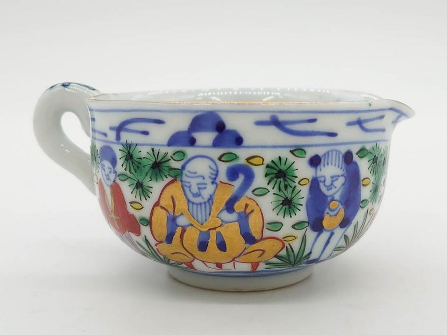 大明萬暦年製　五彩　唐人　寛ぎの時間を演出する煎茶器セット(急須、湯冷まし、煎茶碗、湯呑み、湯のみ、竹林、賢人、竜、龍、金彩、茶道具、共箱付)(R-082825)