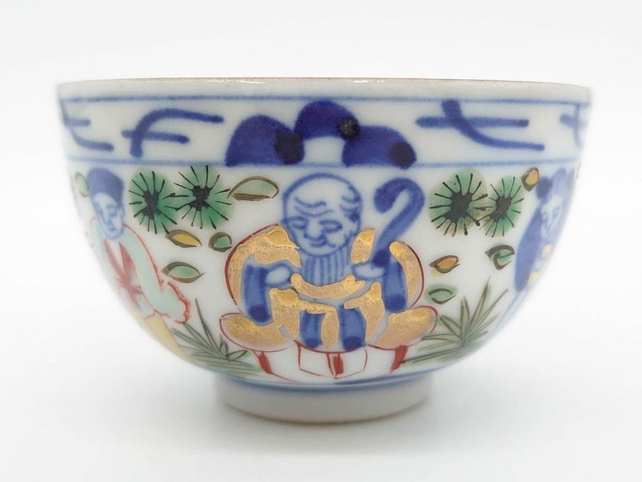 大明萬暦年製　五彩　唐人　寛ぎの時間を演出する煎茶器セット(急須、湯冷まし、煎茶碗、湯呑み、湯のみ、竹林、賢人、竜、龍、金彩、茶道具、共箱付)(R-082825)