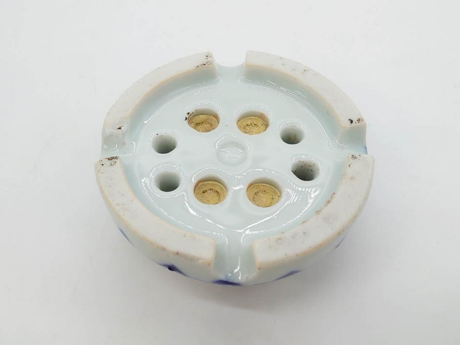 アンティーク　明治期　染付　唐草文　落ち着いた佇まいの碍子2点セット(電笠、電灯、照明器具、電材、陶器)(R-082856)　