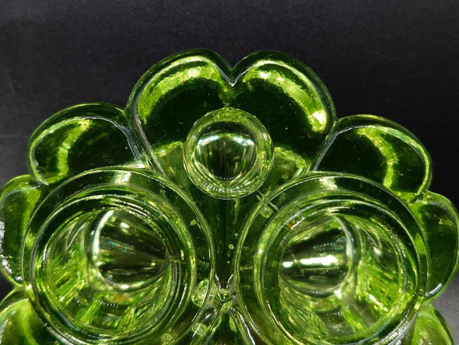 ウランガラス　ハート　花型　繊細で可愛らしいインク壺2点セット(インク壷、インク入れ、インキ、小物入れ、硝子)(R-082857)