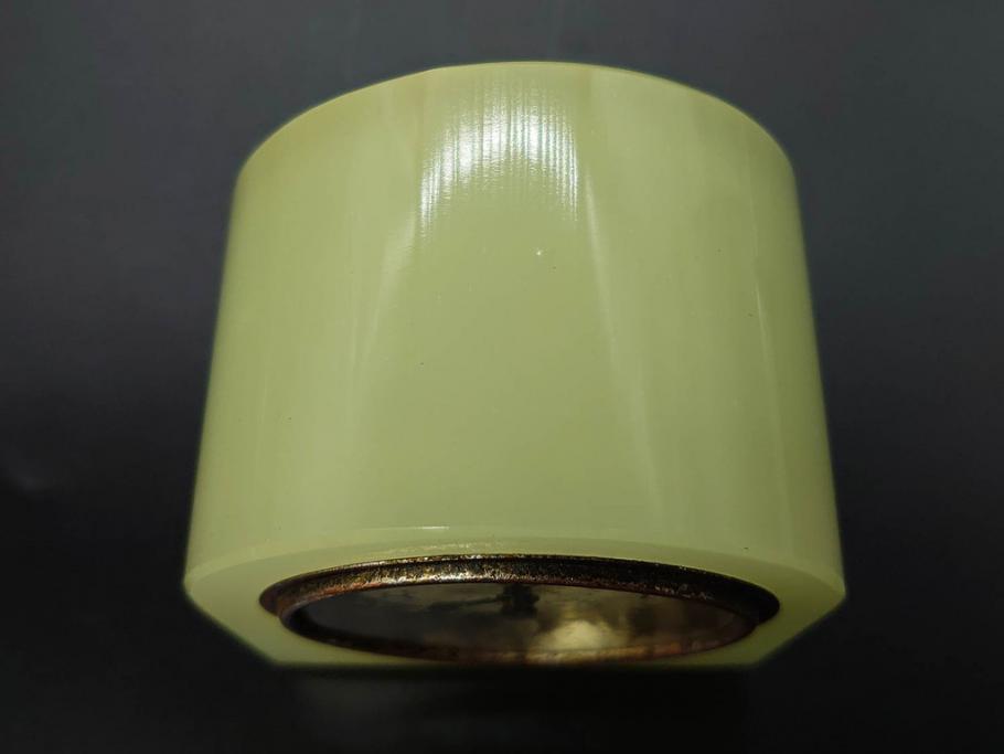 ジャンク品　戦前　当時物　ウランガラス　鶴巻時計店英工舎(EIKOSHA)　ゼンマイ式　空間に温かみをもたらす置時計(硝子、枕時計)(R-082858)