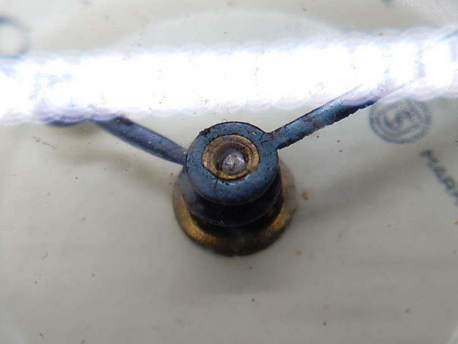 ジャンク品　戦前　当時物　ウランガラス　鶴巻時計店英工舎(EIKOSHA)　ゼンマイ式　空間に温かみをもたらす置時計(硝子、枕時計)(R-082858)
