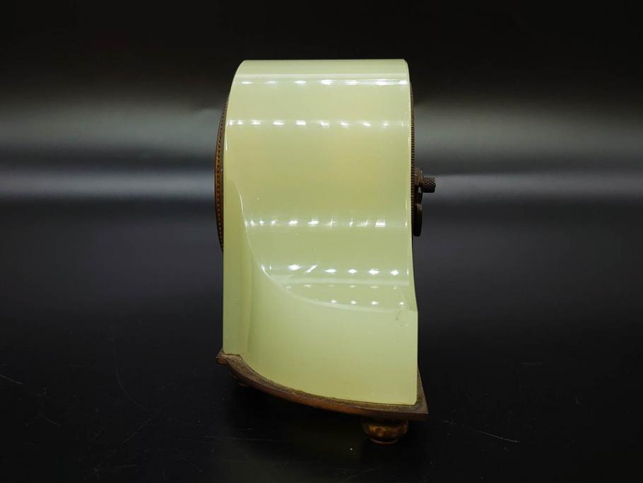 ジャンク品　戦前　当時物　ウランガラス　精工舎(SEIKOSHA・セイコー)　ゼンマイ式　8DAY(8日巻)　ノスタルジックな佇まいの置時計(硝子、枕時計)(R-082859)