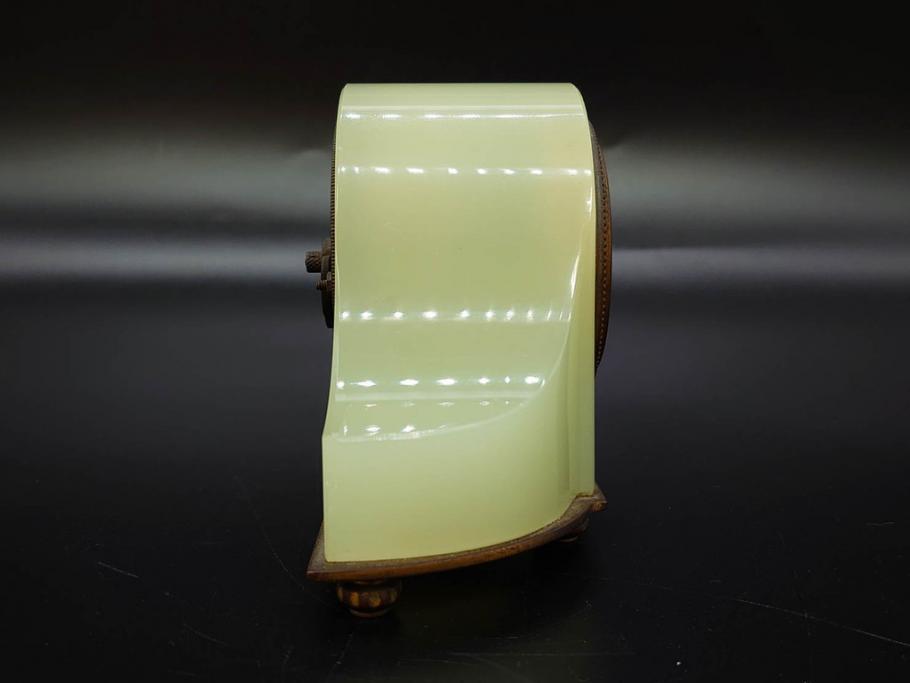 ジャンク品　戦前　当時物　ウランガラス　精工舎(SEIKOSHA・セイコー)　ゼンマイ式　8DAY(8日巻)　ノスタルジックな佇まいの置時計(硝子、枕時計)(R-082859)