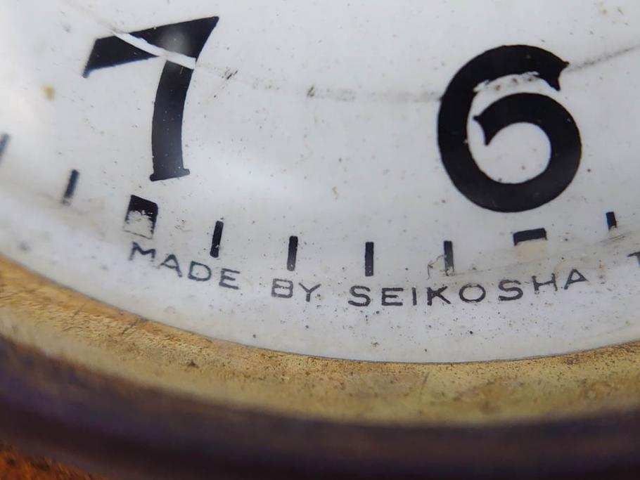 ジャンク品　戦前　当時物　ウランガラス　精工舎(SEIKOSHA・セイコー)　ゼンマイ式　8DAY(8日巻)　ノスタルジックな佇まいの置時計(硝子、枕時計)(R-082859)