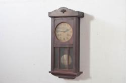 和製アンティーク　明治大正期　愛知県時計製造共同組合(AICHIKEN CLOCK-MAKERS' UNION'S MARK) シンプルな丸いフォルムのレトロな掛け時計(古時計、柱時計)(R-082071)