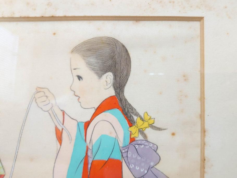 真作　蔦谷喜一　「縄とび」　1983年制作　サイン入り　絵画(人物画、ぬりえ、塗り絵、縄跳び、子供、子ども、額装)(R-076210)