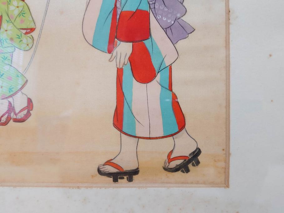真作　蔦谷喜一　「縄とび」　1983年制作　サイン入り　絵画(人物画、ぬりえ、塗り絵、縄跳び、子供、子ども、額装)(R-076210)