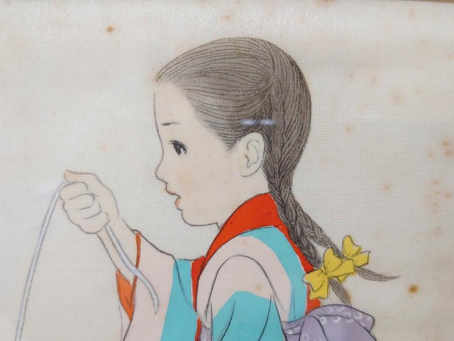 真作　蔦谷喜一　「縄とび」　1983年制作　サイン入り　絵画(人物画、ぬりえ、塗り絵、縄跳び、子供、子ども、額装)(R-076210)