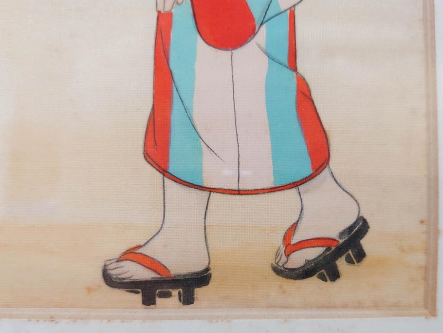 真作　蔦谷喜一　「縄とび」　1983年制作　サイン入り　絵画(人物画、ぬりえ、塗り絵、縄跳び、子供、子ども、額装)(R-076210)