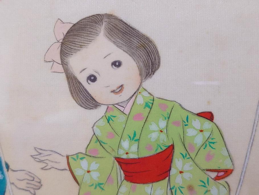 真作　蔦谷喜一　「縄とび」　1983年制作　サイン入り　絵画(人物画、ぬりえ、塗り絵、縄跳び、子供、子ども、額装)(R-076210)