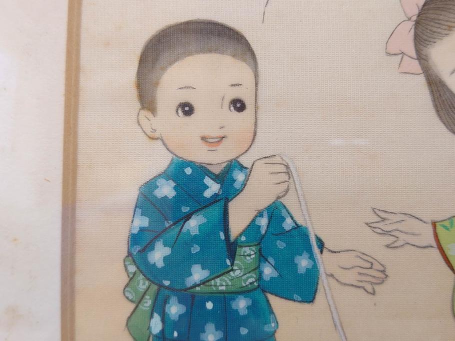 真作　蔦谷喜一　「縄とび」　1983年制作　サイン入り　絵画(人物画、ぬりえ、塗り絵、縄跳び、子供、子ども、額装)(R-076210)
