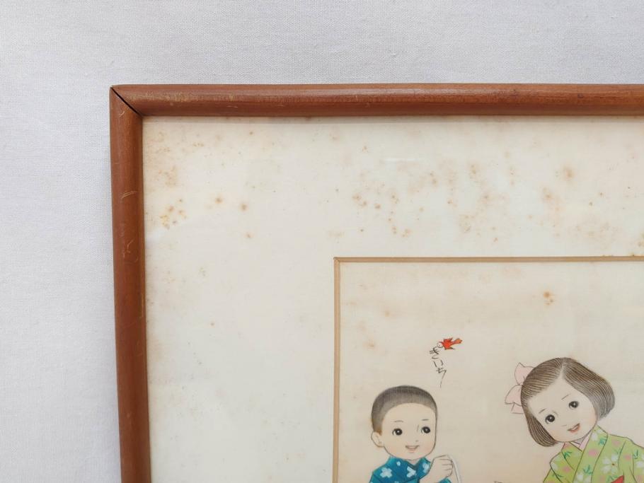 真作　蔦谷喜一　「縄とび」　1983年制作　サイン入り　絵画(人物画、ぬりえ、塗り絵、縄跳び、子供、子ども、額装)(R-076210)