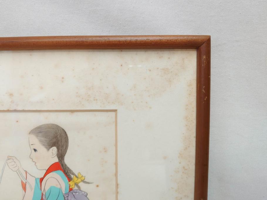 真作　蔦谷喜一　「縄とび」　1983年制作　サイン入り　絵画(人物画、ぬりえ、塗り絵、縄跳び、子供、子ども、額装)(R-076210)