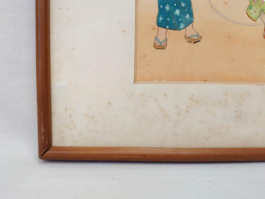 真作　蔦谷喜一　「縄とび」　1983年制作　サイン入り　絵画(人物画、ぬりえ、塗り絵、縄跳び、子供、子ども、額装)(R-076210)